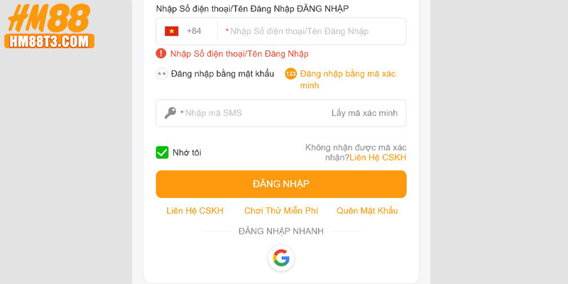 Hướng dẫn cụ thể các bước đăng nhập HM88 tiện lợi