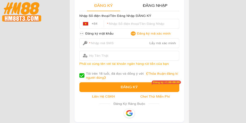 FAQs - Một vài câu hỏi khi đăng ký HM88