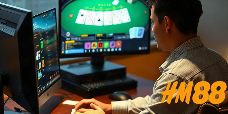 Người chơi đang thao tác cách chơi baccarat HM88 trên máy tính