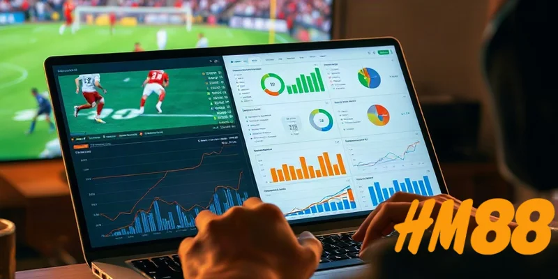 Người chơi đang phân tích dữ liệu thể thao trên máy tính để dự đoán kết quả