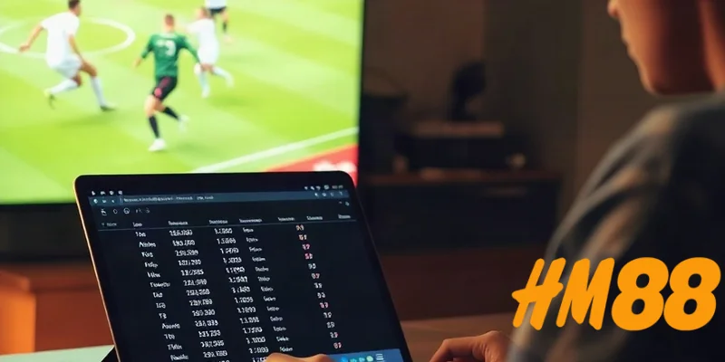 Người chơi đang phân tích kèo Tài xỉu HM88 trên laptop